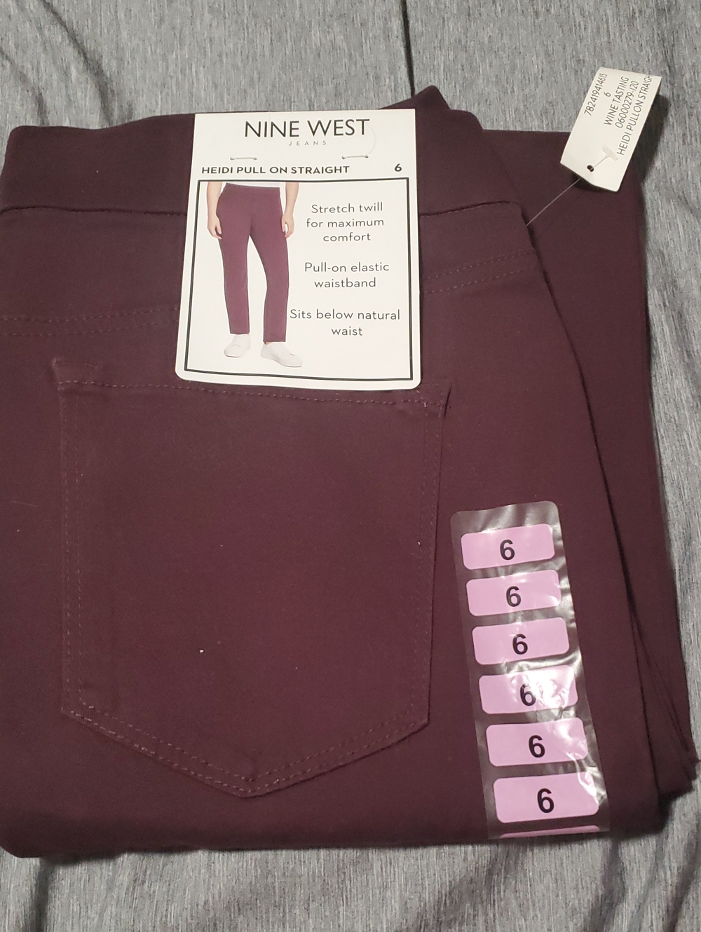 Nine West Straight Leg Pull-On Jeans — Wine Red